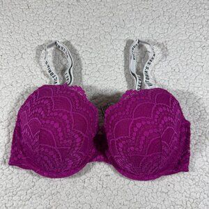 Victoria's Secret T-Shirt Lightly Lined Demi Lace Magenta Bra 34D